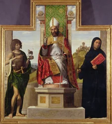 San Lanfranco di Pavia in trono tra San Giovanni Battista e San Liberio, c.1515-16